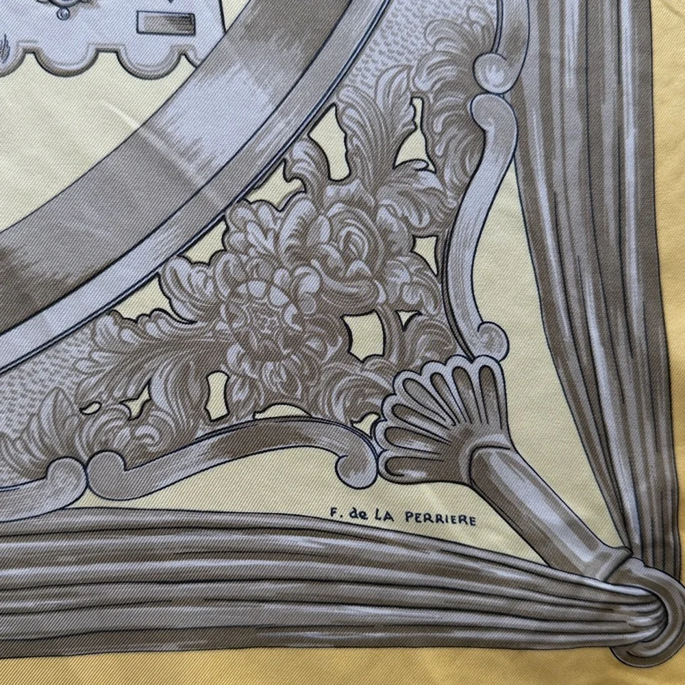 Hermes Yellow and Gray Etriers Silk Scarf